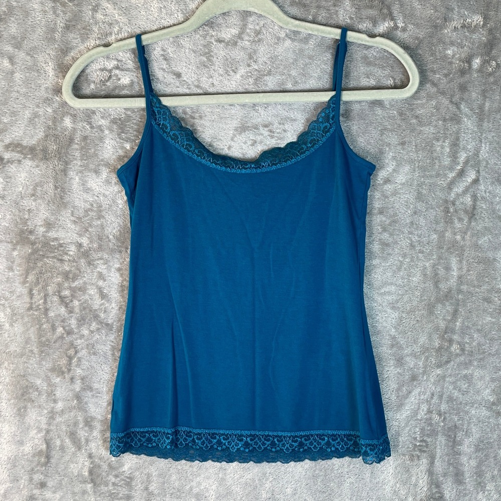 Ann Taylor LOFT Camisole Women S Teal Blue Y2K EUC Lace Trim Adjustable‎ Straps